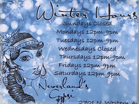 Winter Hours (Call for COVID hours)