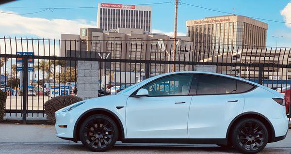 The perfect ride for any vacation. Come experience luxury in our White Tesla Model Y!!