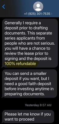 there is nothing in the email mentioning the deposit is refundable and under what condition? where is the T&C for deposit refundable?