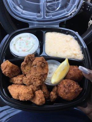 Fish fry Friday special Fresh fried Cod, grits and coleslaw and hush puppies $9.99 every Friday!