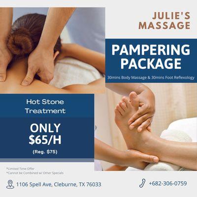 Julie's Massage
 1106 Spell Ave, Cleburne, TX 76033
 Call us at 682-306-0759