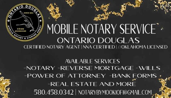 Here is my buisness card, in Oklahoma 
Mobile notary service! Always available