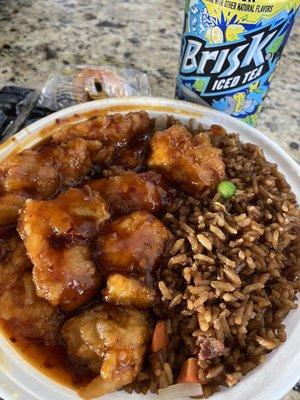 Lunch special - General Tso's chicken with pork fried rice.