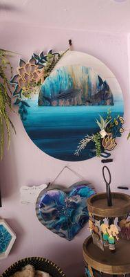 Come check out my ocean series with aquatic paintings on paintings with gorgeously embellished frames.