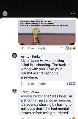 Here is Trent SoLow their "marketing manager" making fun of the Colorado LGTBQ shooting victim on Facebook!