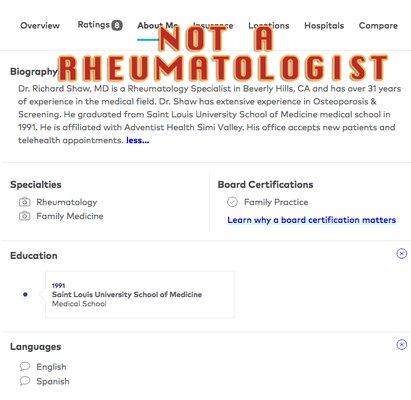 Shows certification -NOT RHEUMATOLOGIST.