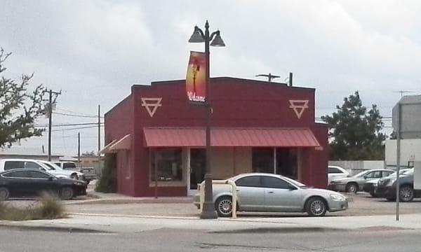 Right on the corner. Come early for lunch. It fills up fast.