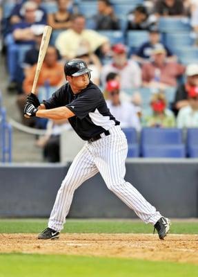 Doug Bernier at bat for the New York Yankees.  Spring training 2012.  Image by Ed Wolfstein