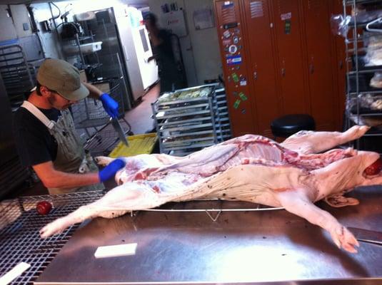 Chef Joe prepping for a pig roast