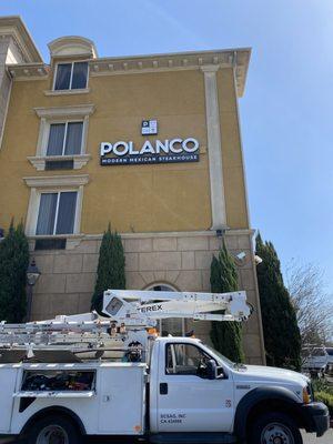 New client with exterior signage on the hotel that they are opening in. Nearly 13 feet, it is a substantial sign. Face lit illuminated.