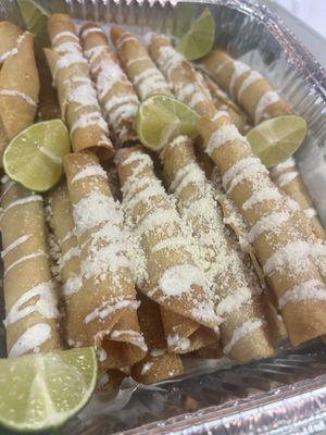 Crispy chicken flautas. Sold by 1/2 dozen, dozen or 2 dozen