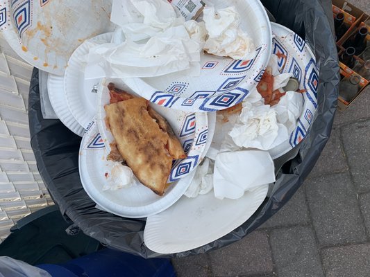 People throwing out their pizza.