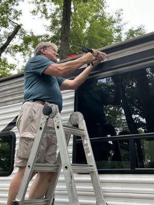 Installation of an awning.