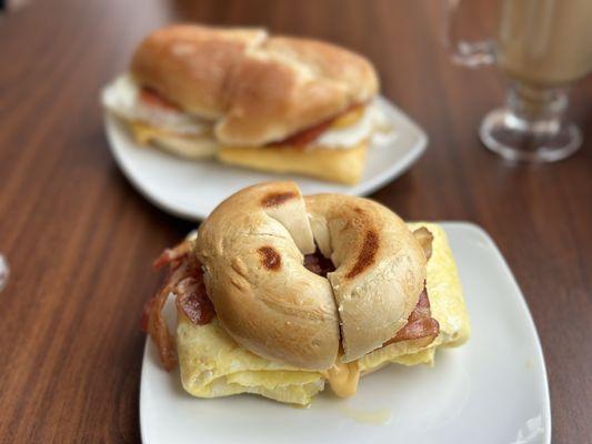 Bacon egg and cheese on a bagel