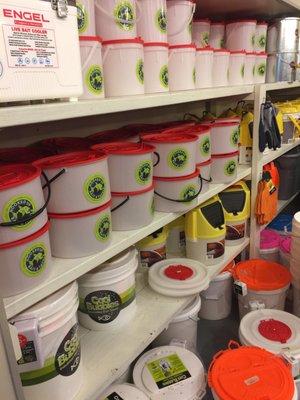 Tons of bait buckets to choose from