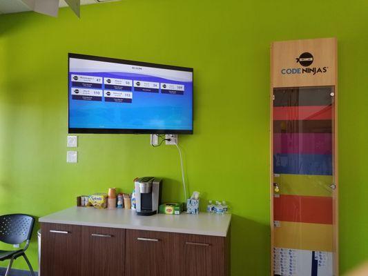 Lobby showing your child's name on screen.