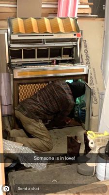 Just doing some repairs on an antique jukebox we picked up for the shop.  What can't we fix here at Hammerjockey repair?!