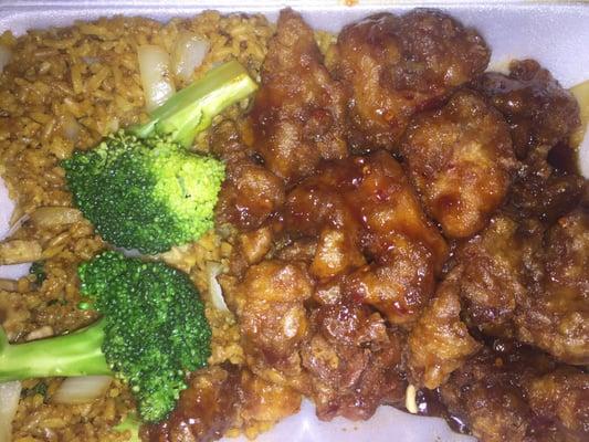 General Tso's chicken with veggie fried rice.