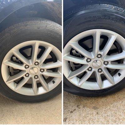 Before and after a tire detailing