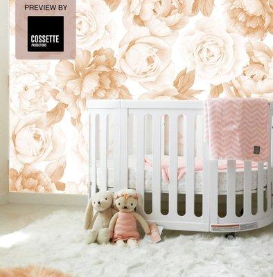 Personalized wallpaper peony design in blush color for baby girls room