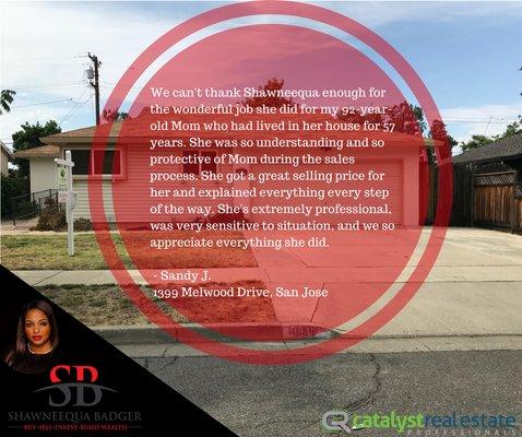 Testimony - Sold Listing 1399 Melwood Drive, San Jose, CA