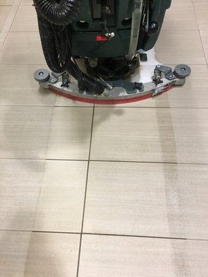 Before and After with our powerful floor cleaning equipment!