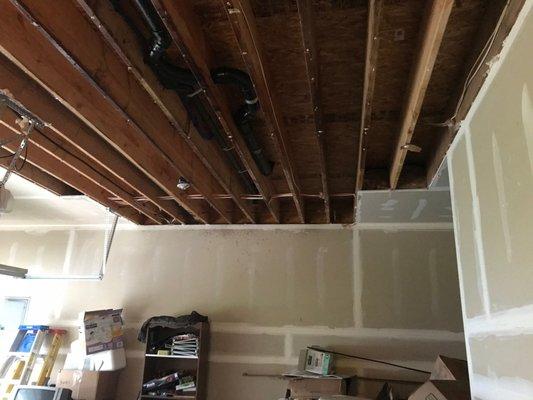 Water damage occurred in an upstairs bathroom. Full demo from garage to ensure proper remediation. Graham, WA.