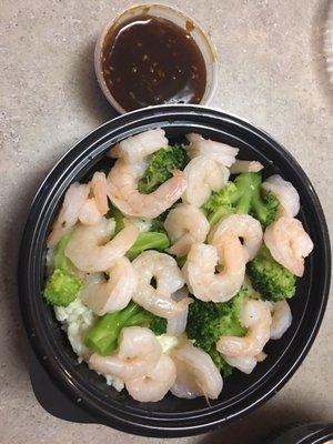 Shrimp, broccoli, Jasmin rice (1 cup) and teriyaki sauce