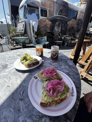 Avocado Toasts and Iced Americano