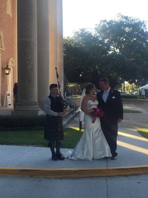 Playing bagpipes for a wedding in Houston, TX