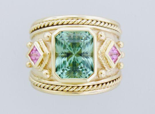 Mint tourmaline Byzantine ring