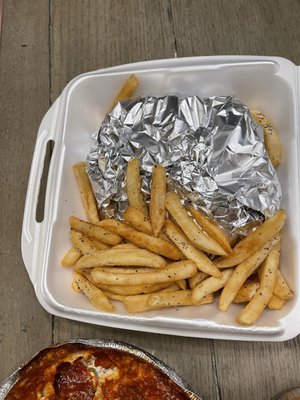 Mushroom burger and fries