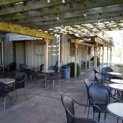 outdoor seating under the pergola