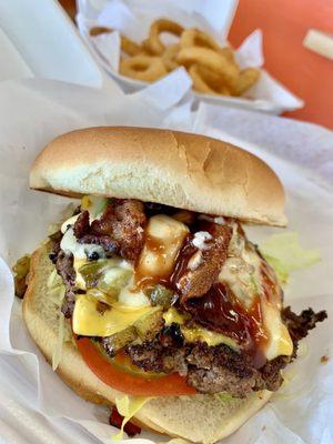 The Don Burger with onion rings