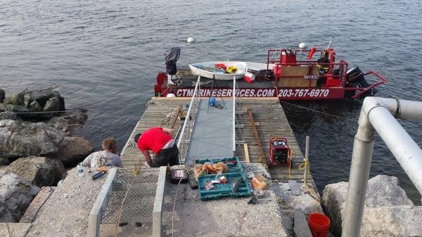 Gangway and dock installation at the Penfield Lighthouse off of Fairfield, CT