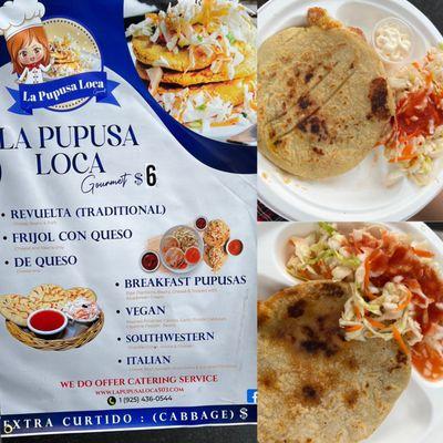 Breakfast pupusa (top left), revuelta (bottom left)