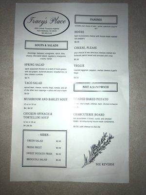 Front side of menu