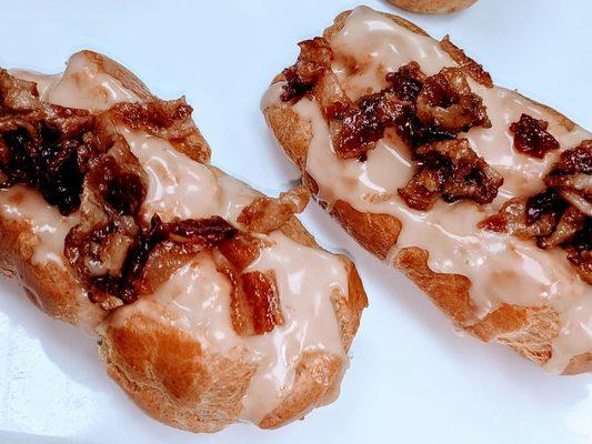 Maple bacon eclairs available on #FreestyleFridays and #StickybunSaturdays