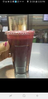 Fresh juiced Beets, ginger root and limes - my own mix. They'll blend whatever you want.