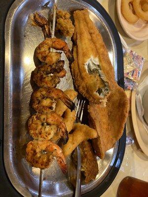 Fried flounder and grilled shrimp