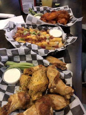 Lemon Pepper chicken wings, Rooster Fries and Buffalo wings. So gooood!