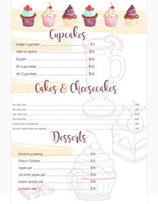 Prices for cupcakes and treats