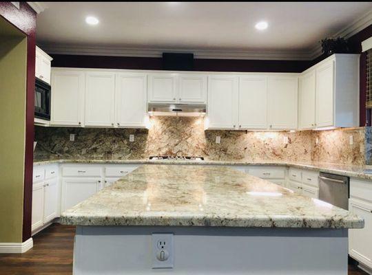 Granite counter and backsplash