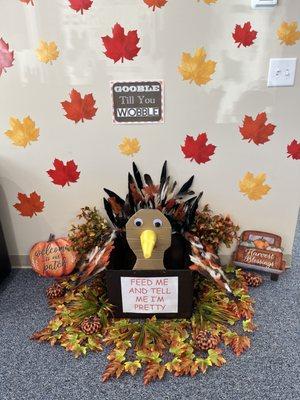 Food drive up thru week of Thanksgiving 2022. How cute is this donation display? Kayla did a great job with it!