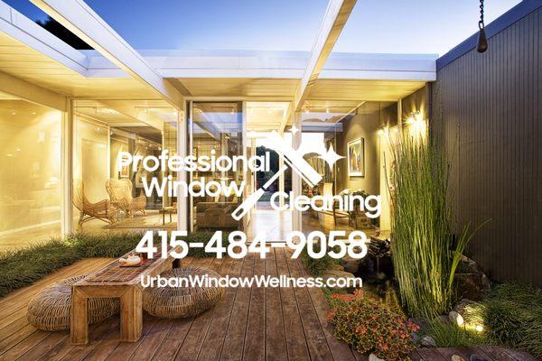 Professional window cleaning in Marin County - an Eichler home.