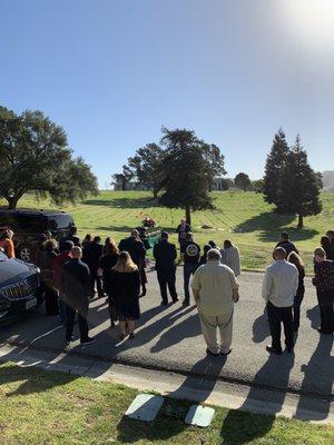 Family gathering on the save roadside venue