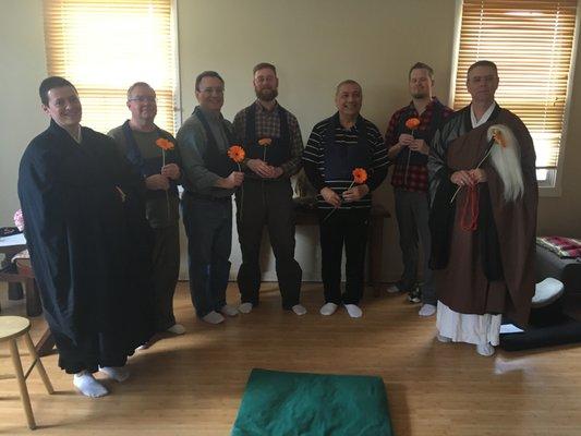 Jukai ceremony 2019:
Receiving the Precepts in their own hand-sewn Rakusu