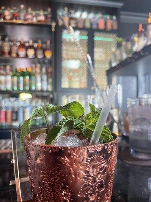 DEATH'S MULE: wheatley vodka, vanilla, orange, jelinek amaro, lime, house ginger beer