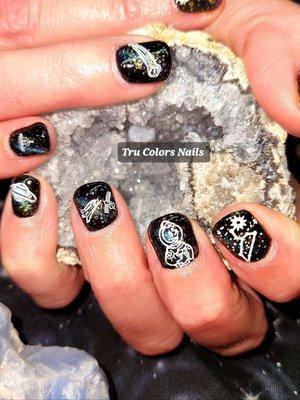 Galaxy nails with space nail stamps