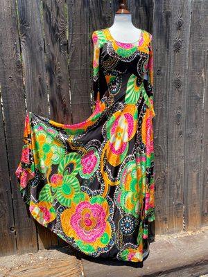 1960's Vintage Bohemian Floral Maxi Dress